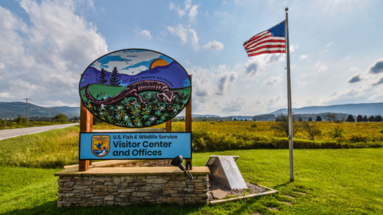 Hand painted sign by artist Rosalie Haizelett at the Canaan Valley National Wildlife Refuge visitor center